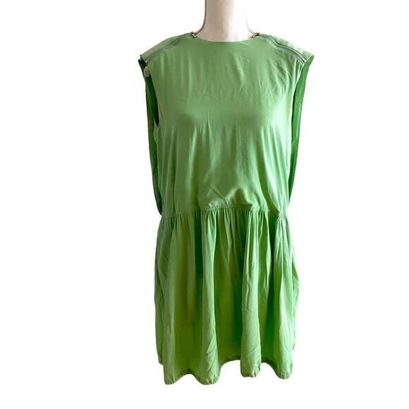 Tibi Eco Cape Green Silk Sleevless Shift Size 8 - Picture 5 of 9